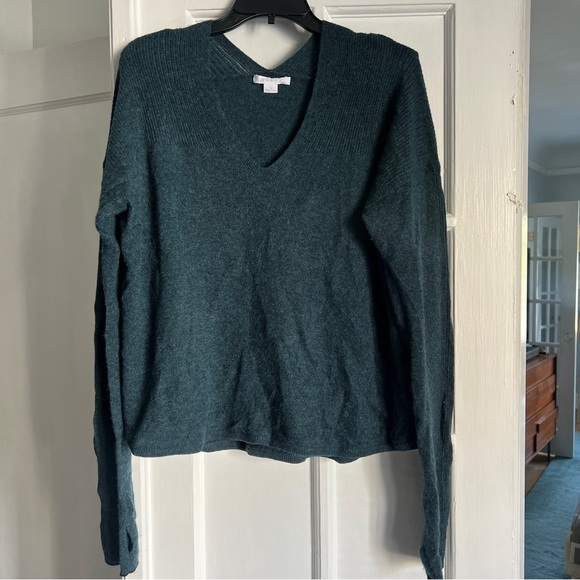 Duffy Cashmere Teal Sea Glass V Neck Sweater - Picture 2 of 7